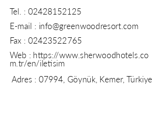 Sherwood Greenwood Resort iletiim bilgileri